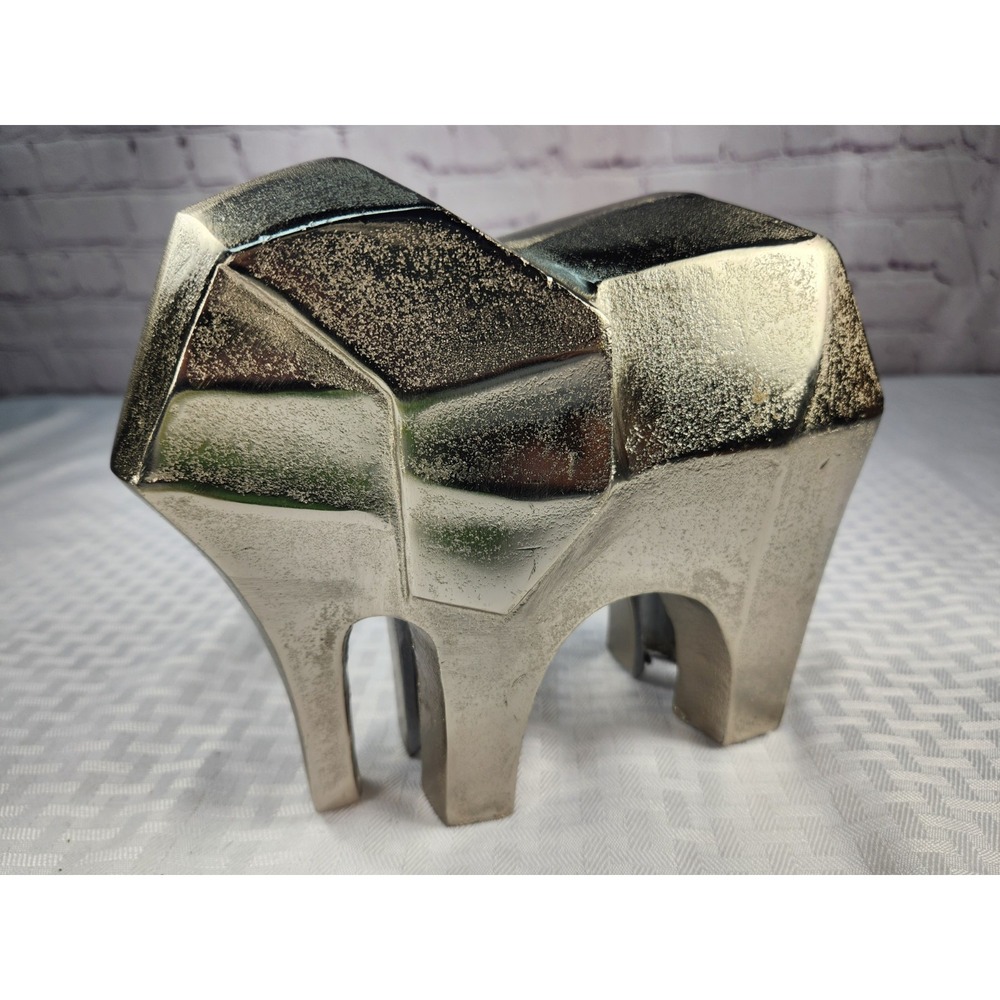 Modern Cubic Art Abstract Silver Metal Elephant Sculpture Figurine Animal Decor